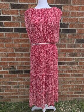 ​Kate and Lily Red White Floral Sleeveless Ruffle Tiered Dress Size 12